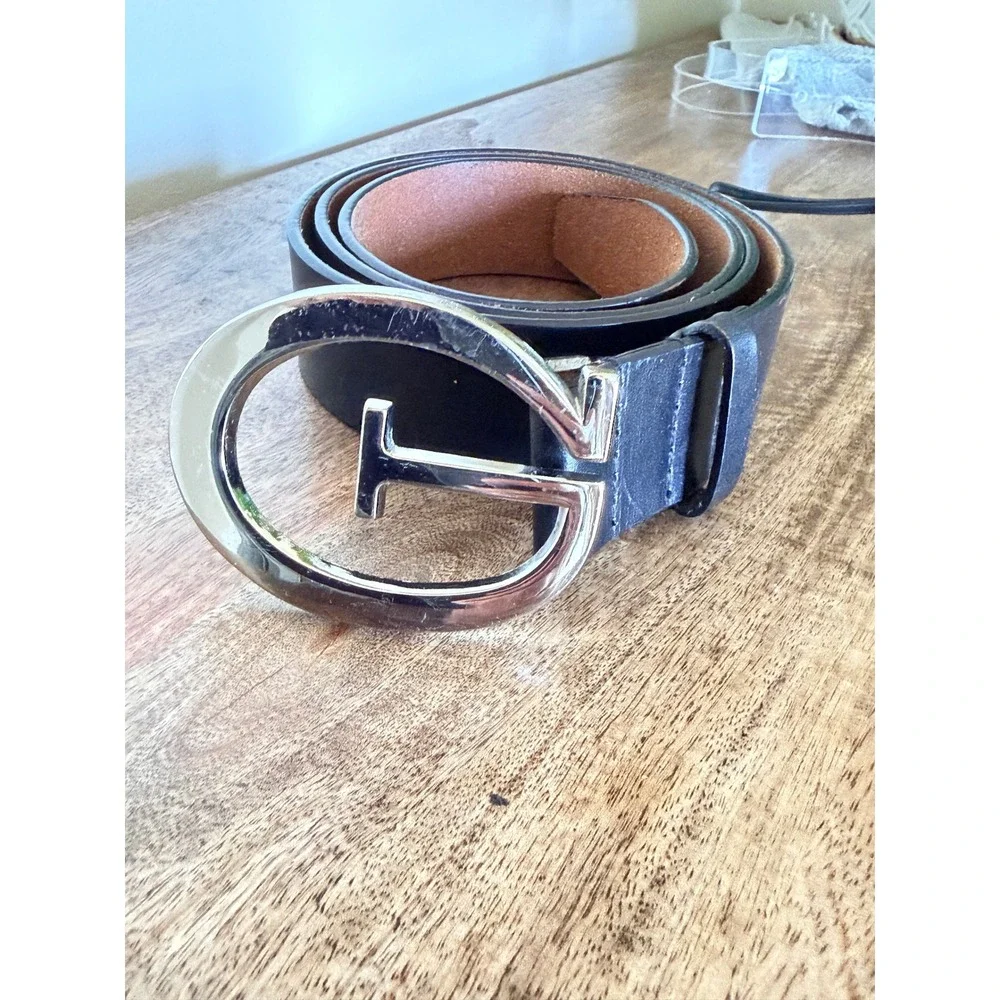 Guess Leather Belt Men XL Black Silver G Logo Buckle Leather